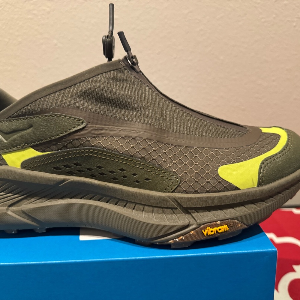 Hoka Men's Olive and Neon Yellow Sneakers